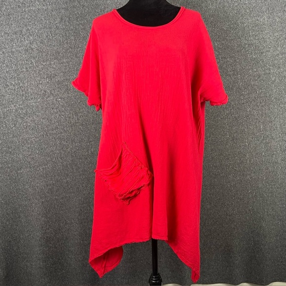 Oh My Gauze XXL Red Pockets Lightweight Boho Lagenlook Asymmetrical Tunic Artsy - Picture 2 of 12